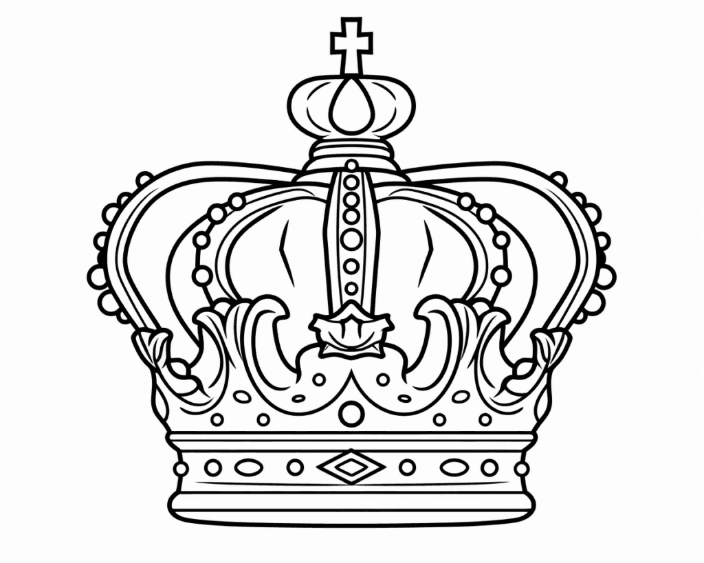 Розмальовка королівської корони з хрестиком угорі та перлами на дугах